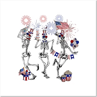 4th of July Skellies, Dancing Skeleton, American Flag, Red White Blue Posters and Art